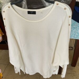 Tahari Cream Crewneck Sweater with Gold Button Accents